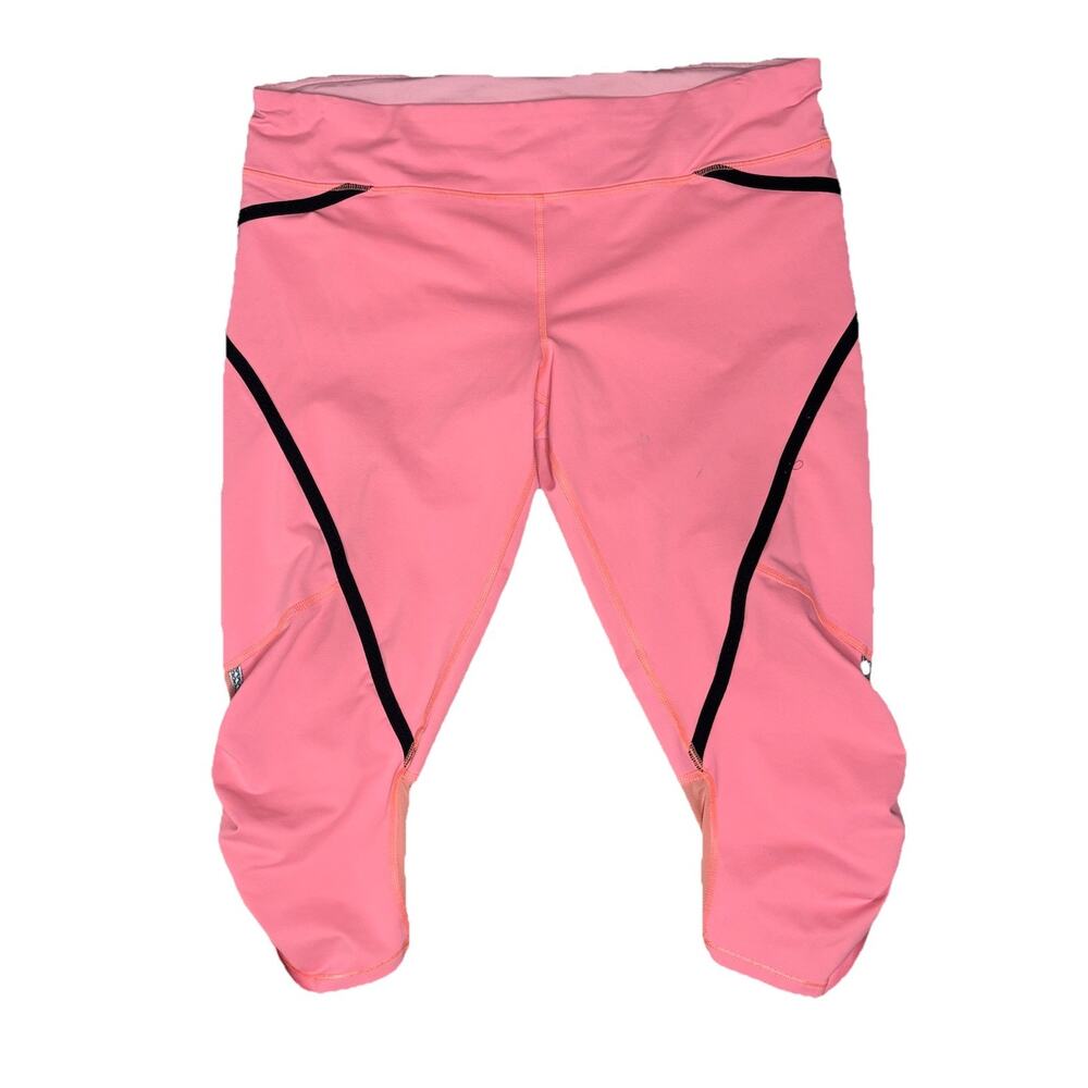 Lululemon Run Pace Bright Orange Cropped Athletic Leggings Black Trim Sz 12